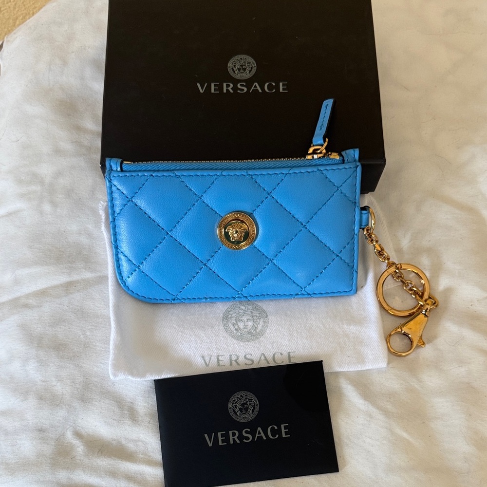 Versace Sky Blue Quilted Keychain wallet  Holder